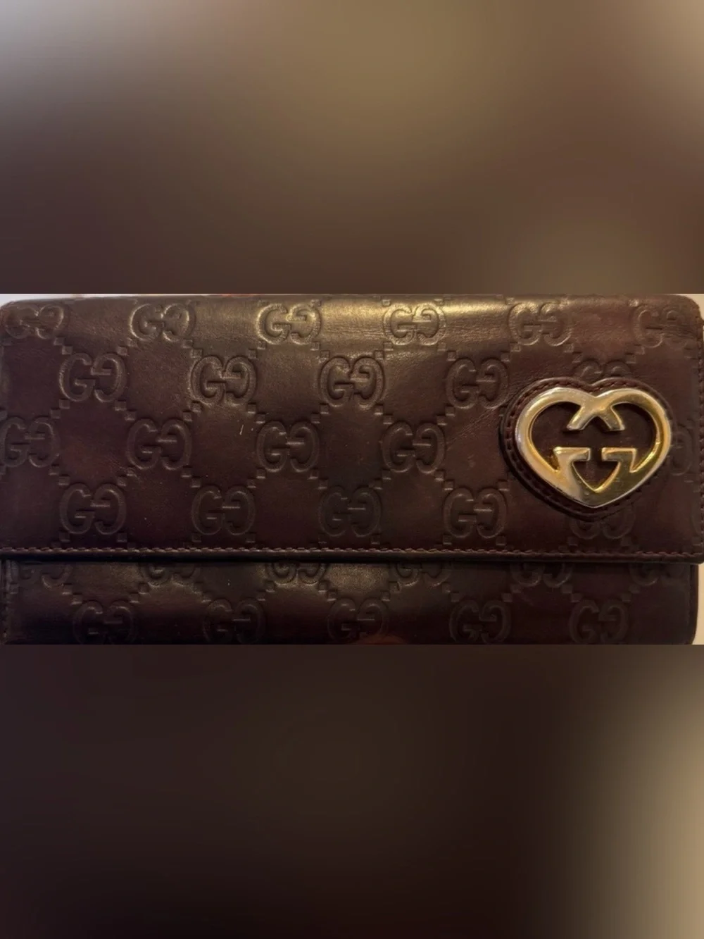 Gucci Dark Brown Embossed Leather Wallet